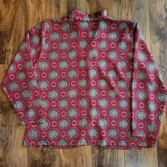 Christie & Jill Red Geometric Print Button Front Blouse Size 20 Top Retro Boho - Picture 3 of 15